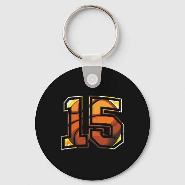 15th Birthday Basketball Gift for Player Number 15 Keychain (Front)