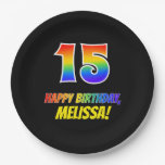 [ Thumbnail: 15th Birthday: Bold, Fun, Simple, Rainbow 15 Paper Plates ]