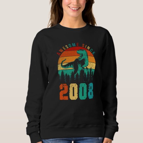 15th Birthday Boys Awesome Since 2008 Dinosaur Boy Sweatshirt