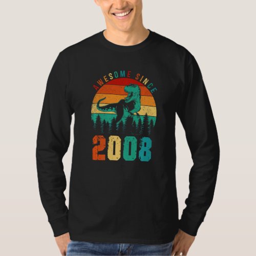 15th Birthday Boys Awesome Since 2008 Dinosaur Boy T_Shirt