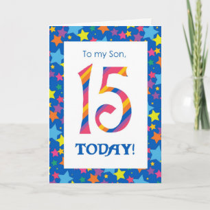 15th Birthday Card for a Son, Stripes and Stars
