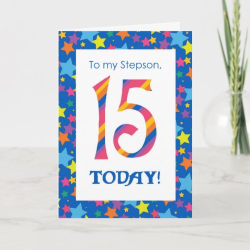 15th Birthday Card for a Stepson Stripes and Stars