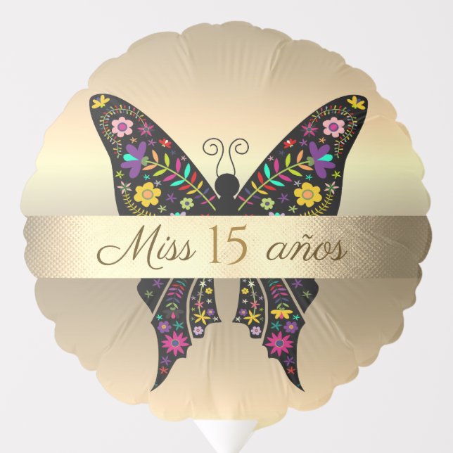 15th Birthday Colorful Butterfly Gold Foil Balloon (Front)
