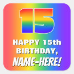 [ Thumbnail: 15th Birthday: Colorful, Fun Rainbow Pattern # 15 Sticker ]