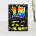 [ Thumbnail: 15th Birthday: Colorful Music Symbols + Rainbow 15 Card ]