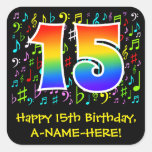 [ Thumbnail: 15th Birthday: Colorful Music Symbols, Rainbow 15 Sticker ]