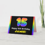 [ Thumbnail: 15th Birthday: Colorful Rainbow # 15, Custom Name Card ]