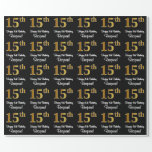 [ Thumbnail: 15th Birthday: Elegant Luxurious Faux Gold Look # Wrapping Paper ]
