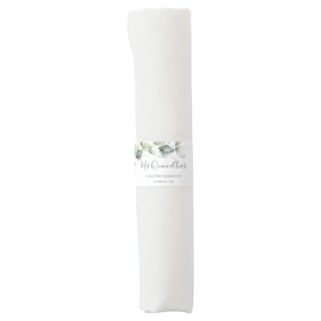 15th Birthday Eucalyptus Greenery Mis Quince Anos Napkin Bands (Front)