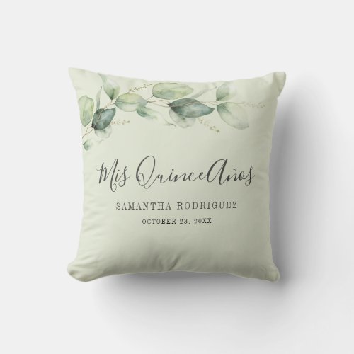 15th Birthday Eucalyptus Greenery Mis Quince Anos Throw Pillow