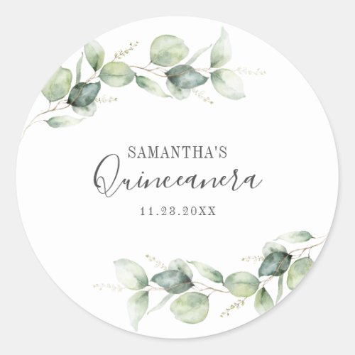 15th Birthday Eucalyptus Greenery Quinceanera Classic Round Sticker