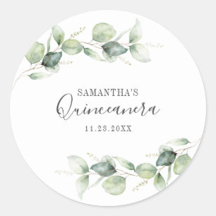 15th Birthday Eucalyptus Greenery Quinceanera Classic Round Sticker