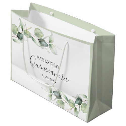 15th Birthday Eucalyptus Greenery Quinceanera Large Gift Bag