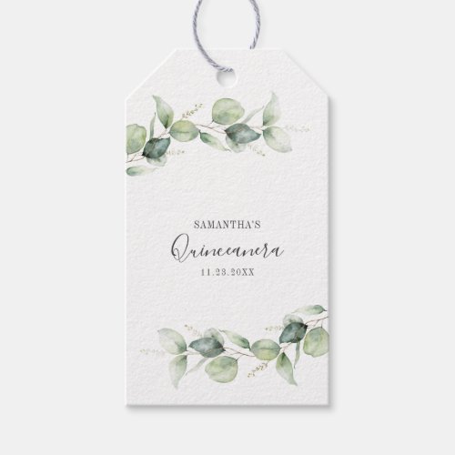 15th Birthday Eucalyptus Quinceanera Greenery Gift Tags