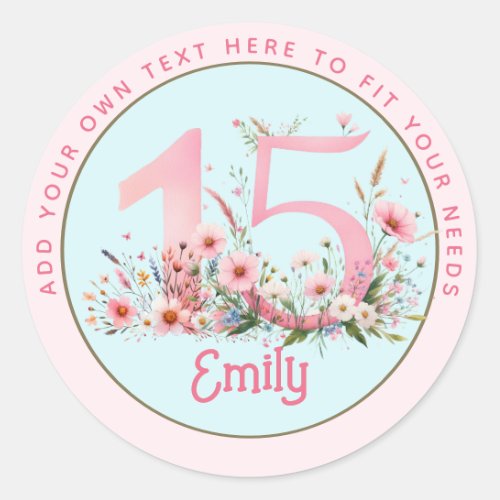 15th Birthday Fairy Floral Pink Princess Fairytale Classic Round Sticker