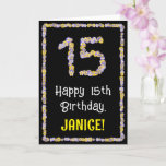 [ Thumbnail: 15th Birthday: Floral Flowers Number, Custom Name Card ]