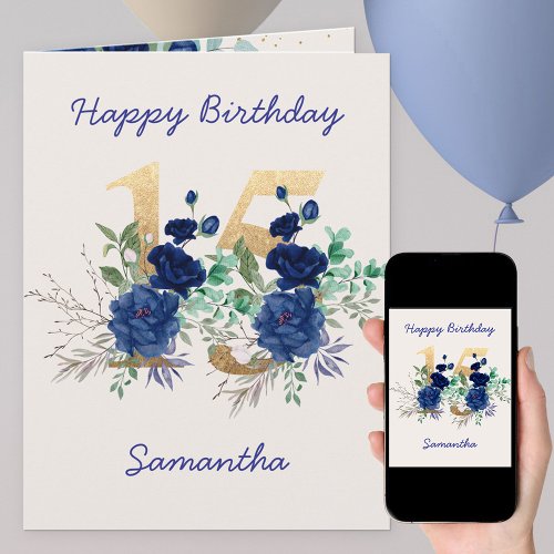  15th Birthday Floral Number 15 Personalized Card