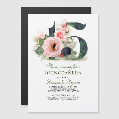 15th Birthday Floral Quinceanera Magnetic Invitation