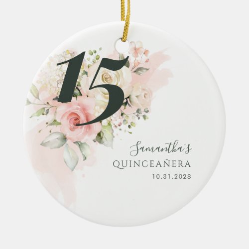 15th Birthday Floral Quincenera Party Ceramic Ornament