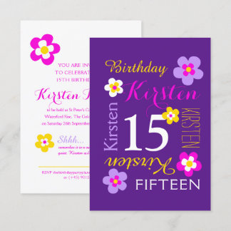 15th birthday flowers yellow pink purple surprise invitation