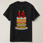 [ Thumbnail: 15th Birthday — Fun Cake & Candles, W/ Custom Name T-Shirt ]