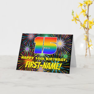 15th Birthday: Fun, Colorful Celebratory Fireworks Card