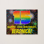[ Thumbnail: 15th Birthday: Fun, Colorful Celebratory Fireworks Jigsaw Puzzle ]