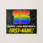 [ Thumbnail: 15th Birthday — Fun, Colorful Music Symbols & “15” Jigsaw Puzzle ]