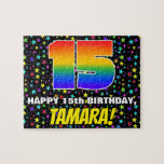 [ Thumbnail: 15th Birthday — Fun, Colorful Star Field Pattern Jigsaw Puzzle ]