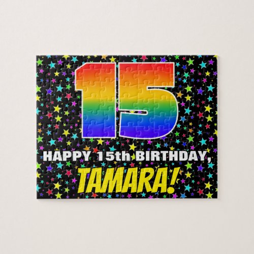 15th Birthday  Fun Colorful Star Field Pattern Jigsaw Puzzle