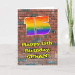 [ Thumbnail: 15th Birthday: Fun Graffiti-Inspired Rainbow 15 Card ]
