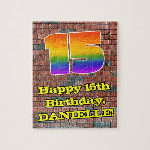 15th Birthday Fun Graffiti_Inspired Rainbow 15 Jigsaw Puzzle