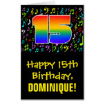 [ Thumbnail: 15th Birthday: Fun Music Symbols + Rainbow # 15 Card ]