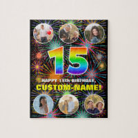 15th Birthday: Fun Rainbow #, Custom Name + Photos