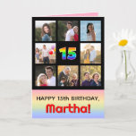 [ Thumbnail: 15th Birthday: Fun Rainbow #, Custom Photos + Name Card ]