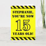 [ Thumbnail: 15th Birthday: Fun Stencil Style Text, Custom Name Card ]