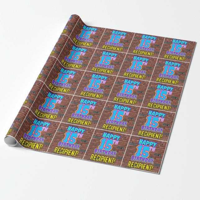 15th Birthday: Fun, Urban Graffiti Inspired Look Wrapping Paper (Unrolled)