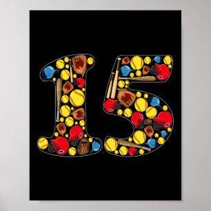 15th Birthday Girls Softll Theme 15 Year Old Birth Poster