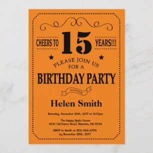 15th Birthday Invitation Black and Orange