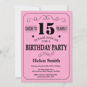 15th Birthday Invitation Black and Pink