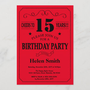 15th Birthday Invitation Black and Red