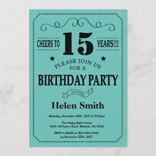 15th Birthday Invitation Black and Teal