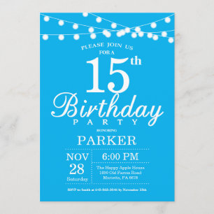 15th Birthday Invitation Blue