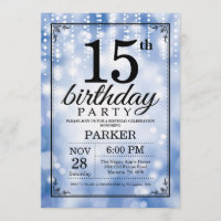 15th Birthday Invitation Blue Glitter
