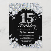 15th Birthday Invitation Chalkboard Silver Diamond (Front/Back)