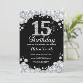 15th Birthday Invitation Chalkboard Silver Diamond (Standing Front)