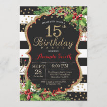 15th Birthday Invitation. Christmas Red Black Gold Invitation