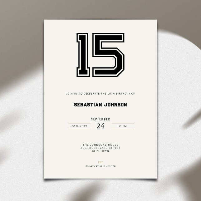 15th Birthday Invitation - Minimal Sport Style (15th birthday invitation simple sport design for teenagers)