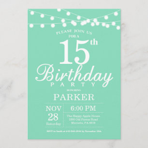 15th Birthday Invitation Mint Green