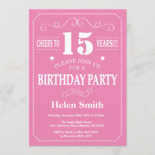15th Birthday Invitation Pink and White